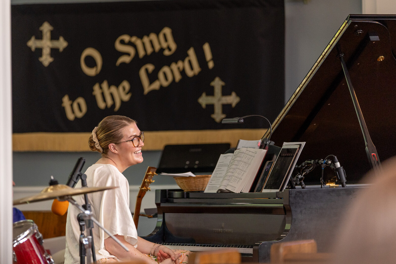 At the piano in worship