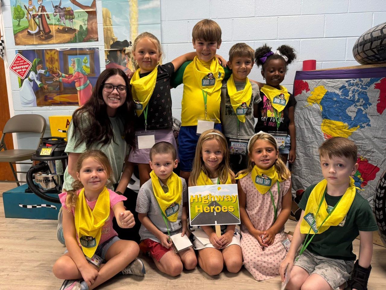 Vacation Bible School group with their crafts