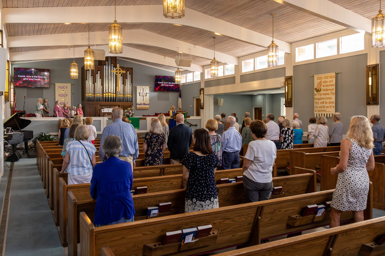 The congregation gathered for Sunday worship